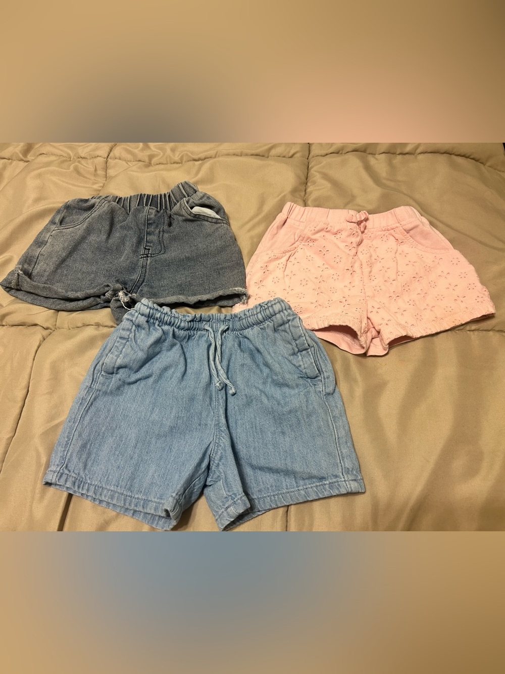 4T Kids shorts. Elastic Waist Denim and Pink Eyelet Shorts Pack